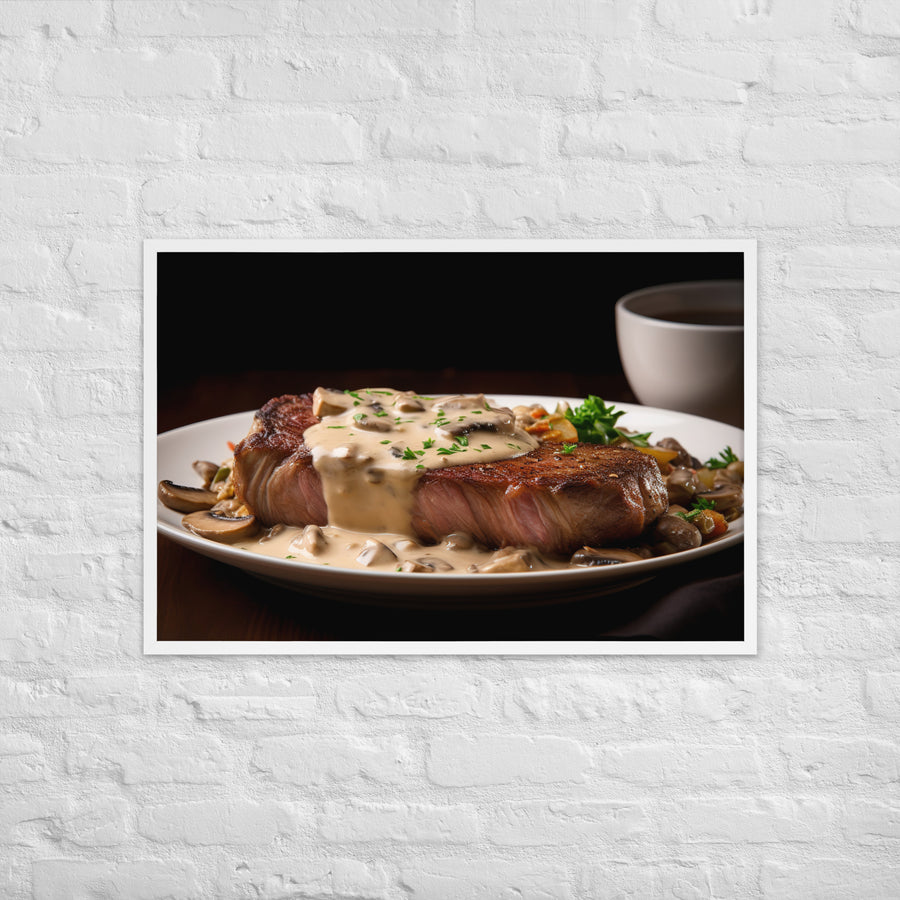 New York Strip Steak with Creamy Mushroom Sauce Framed poster 🤤 from Yumify.AI