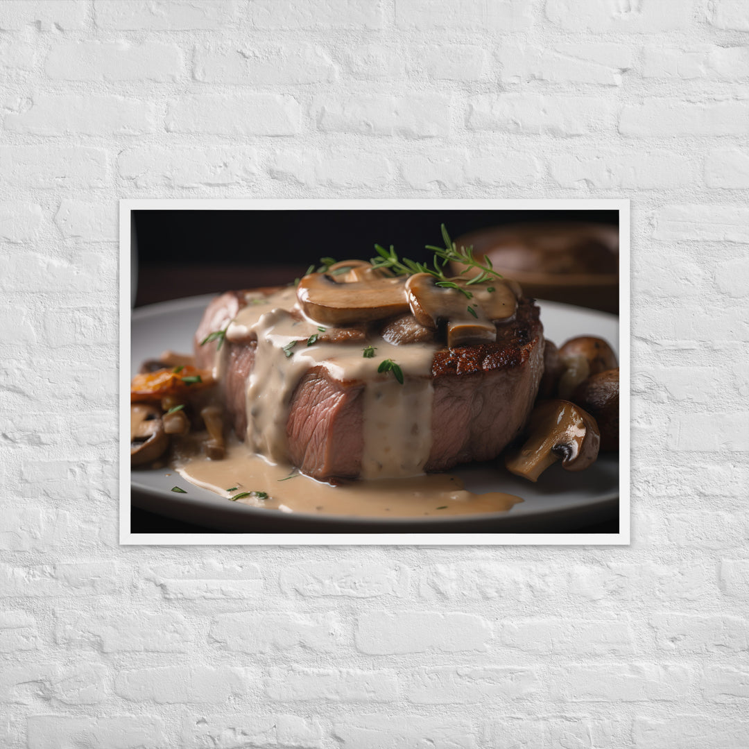 New York Strip Steak with Creamy Mushroom Sauce Framed poster 🤤 from Yumify.AI