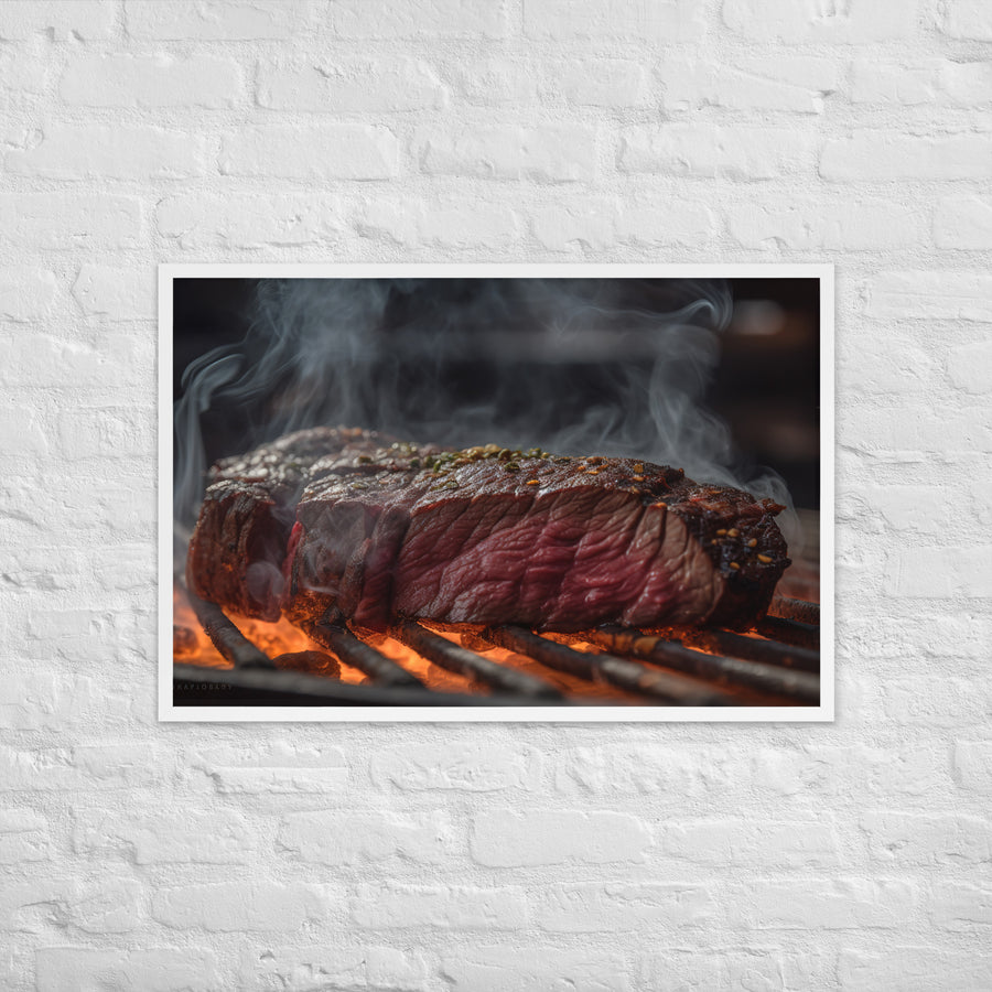 Juicy Hanger Steak on the Grill Framed poster 🤤 from Yumify.AI