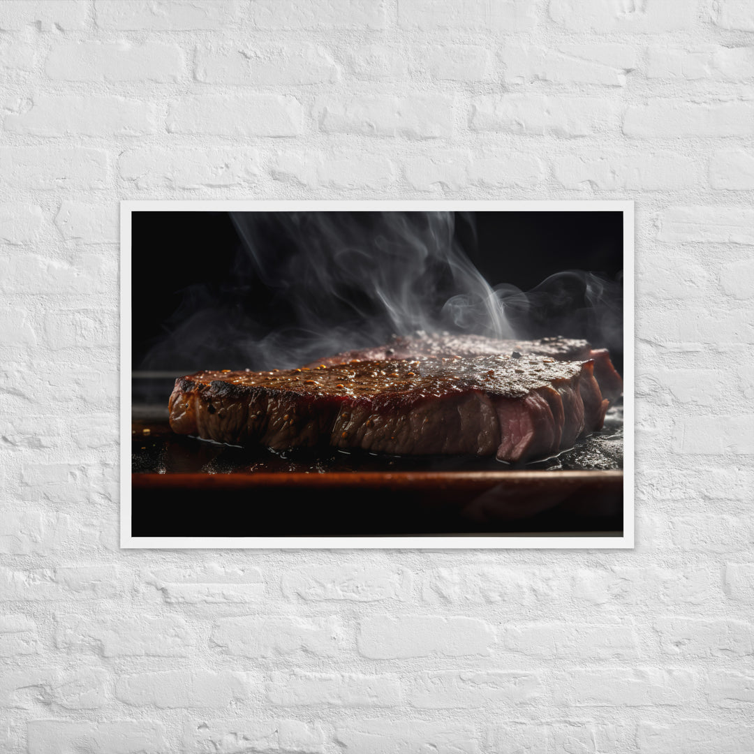 Juicy and Flavorful New York Strip Steak Framed poster 🤤 from Yumify.AI