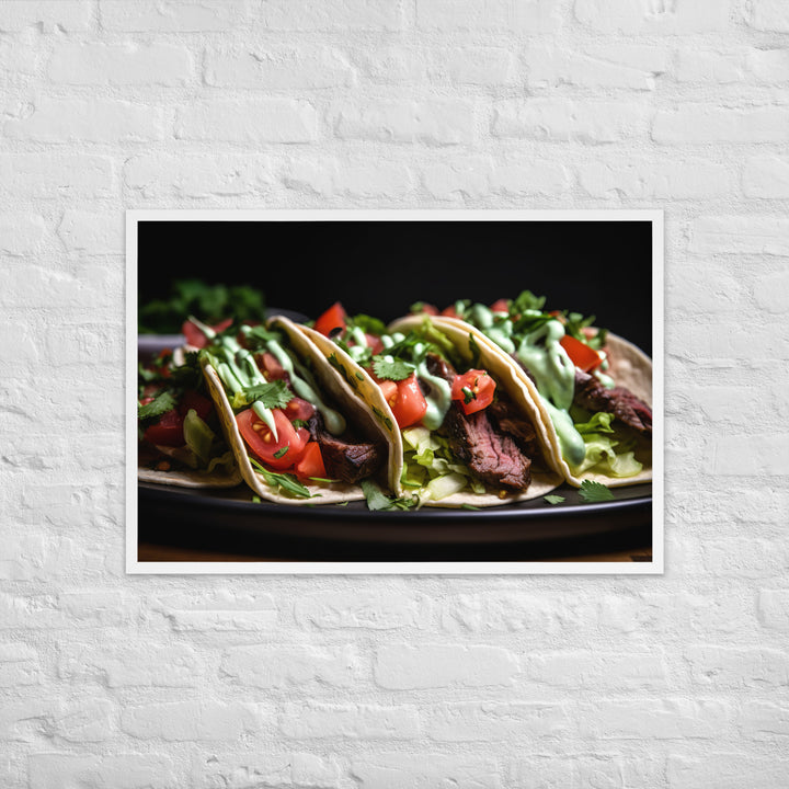 Hanger Steak Tacos with Cilantro Lime Sauce Framed poster 🤤 from Yumify.AI