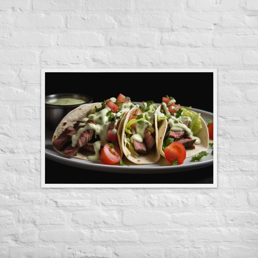 Hanger Steak Tacos with Cilantro Lime Sauce Framed poster 🤤 from Yumify.AI