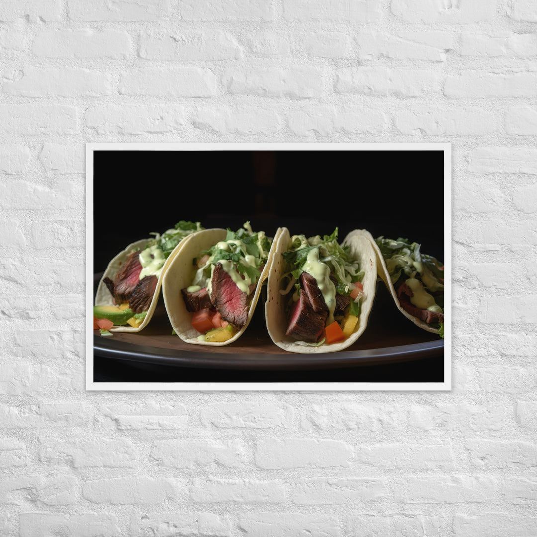 Hanger Steak Tacos with Cilantro Lime Sauce Framed poster 🤤 from Yumify.AI