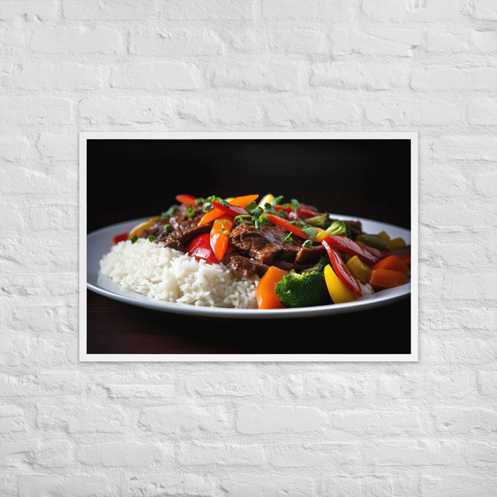 Hanger Steak Stir Fry with Mixed Vegetables Framed poster 🤤 from Yumify.AI