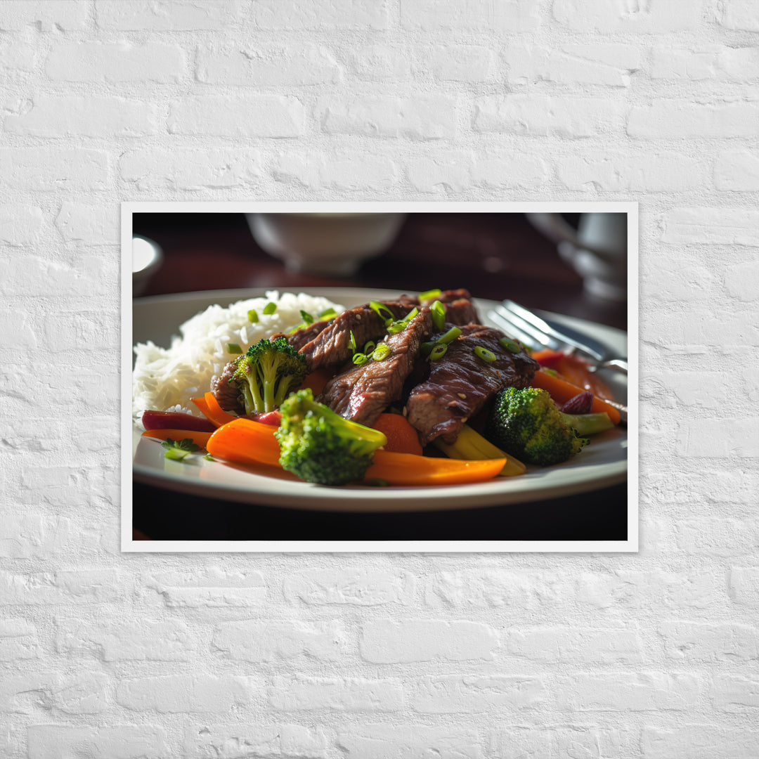 Hanger Steak Stir Fry with Mixed Vegetables Framed poster 🤤 from Yumify.AI