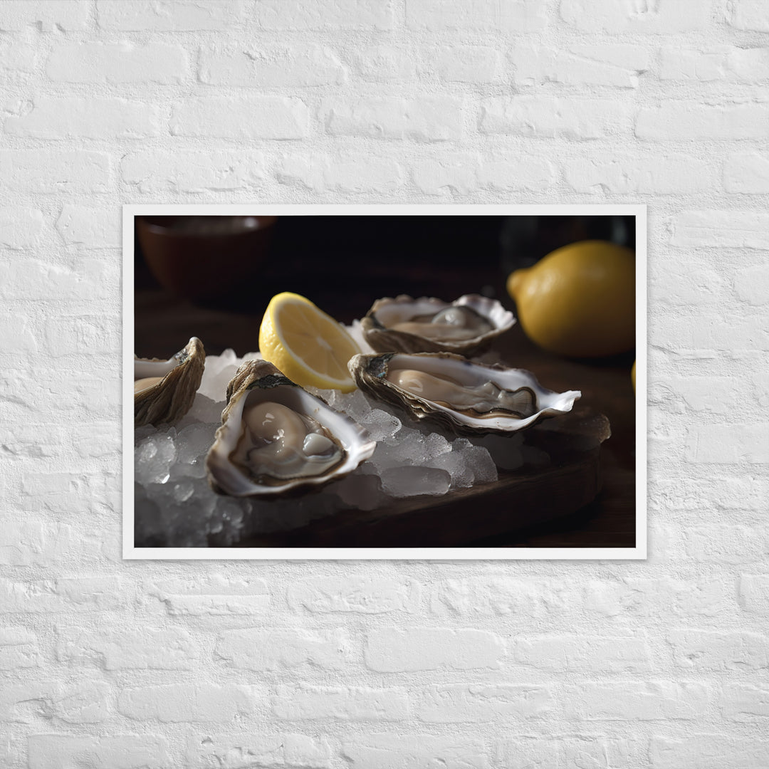 Succulent Eastern Oysters on Ice Framed poster 🤤 from Yumify.AI