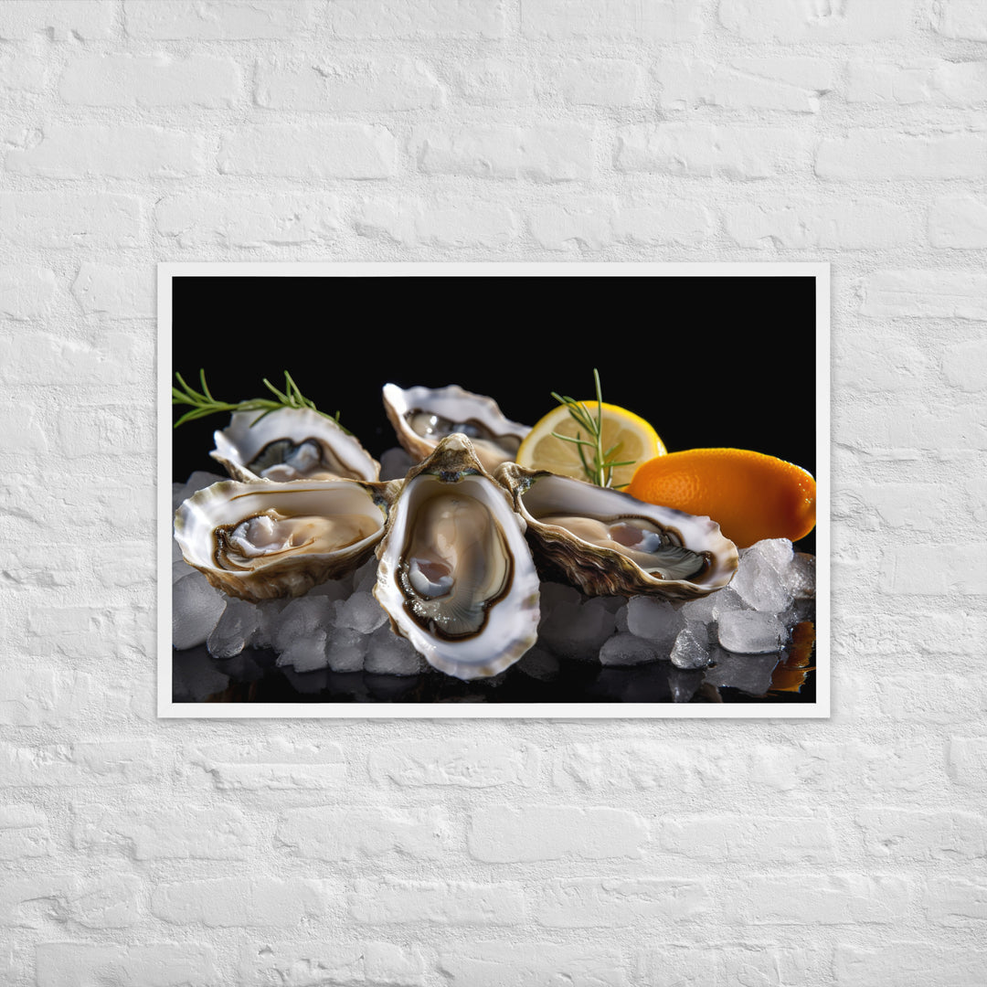 Succulent Eastern Oysters on Ice Framed poster 🤤 from Yumify.AI