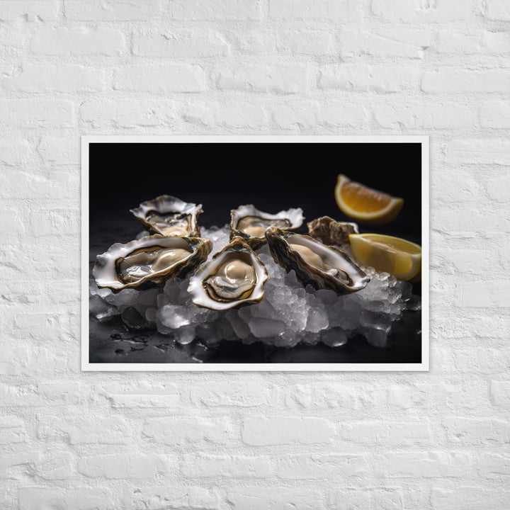 Succulent Eastern Oysters on Ice Framed poster 🤤 from Yumify.AI