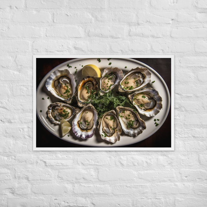 Grilled Wellfleet Oysters with Garlic Butter Framed poster 🤤 from Yumify.AI