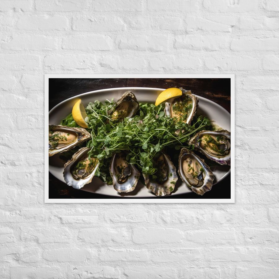 Grilled Wellfleet Oysters with Garlic Butter Framed poster 🤤 from Yumify.AI