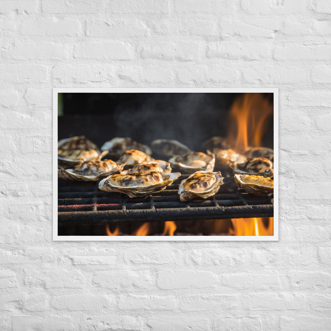 Grilled Malpeque Oysters with Garlic Butter Framed poster 🤤 from Yumify.AI