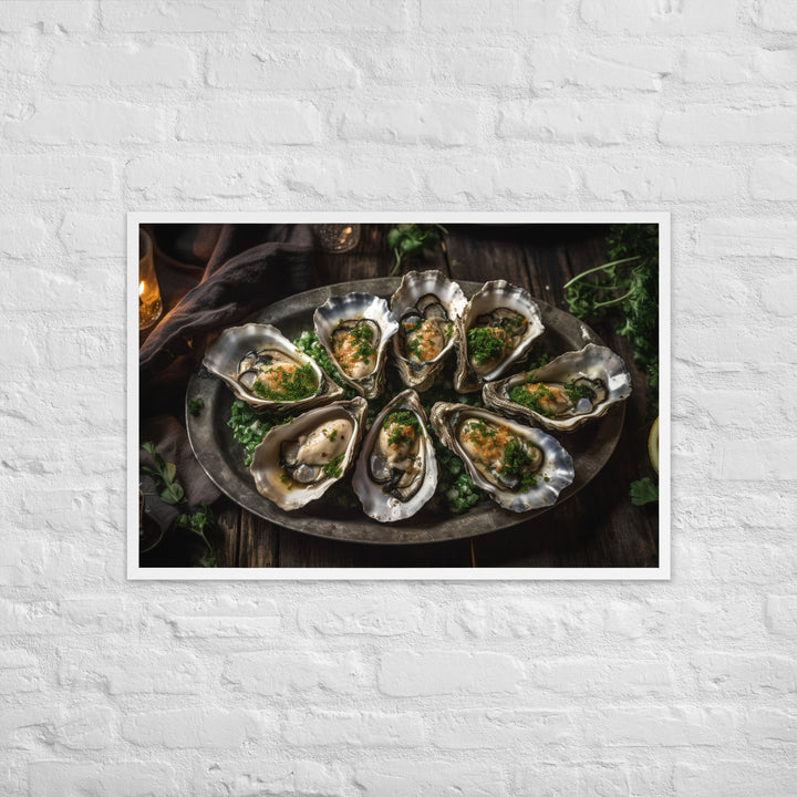 Grilled Eastern Oysters with Garlic Butter Framed poster 🤤 from Yumify.AI