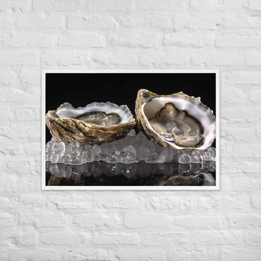 Glistening Sydney Rock Oyster on Ice Framed poster 🤤 from Yumify.AI