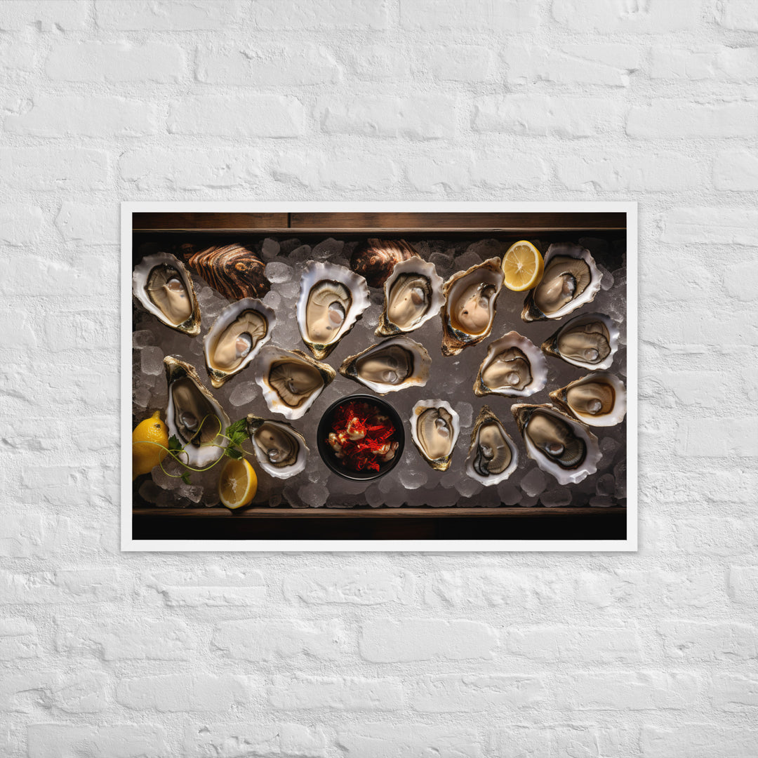 Freshly Shucked Sydney Rock Oysters on Ice Framed poster 🤤 from Yumify.AI