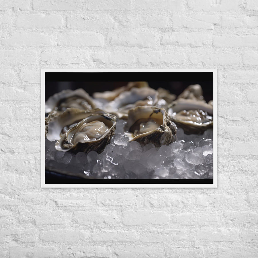 Freshly Shucked Pacific Oysters on Ice Framed poster 🤤 from Yumify.AI