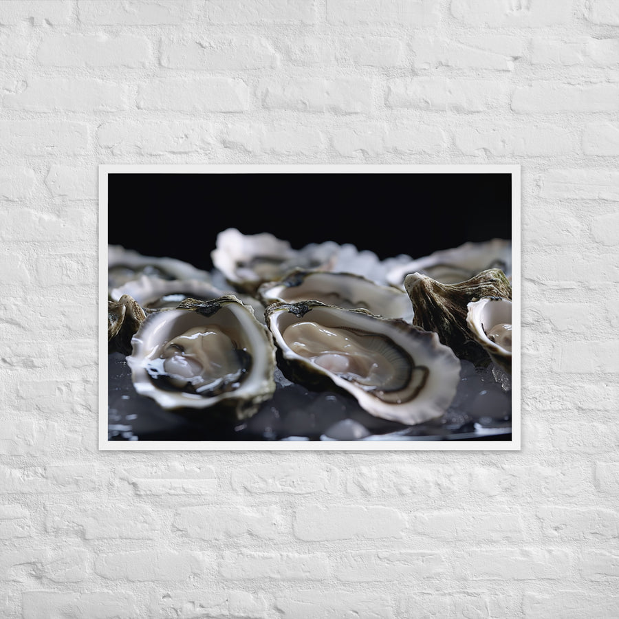 Freshly Shucked Pacific Oysters on Ice Framed poster 🤤 from Yumify.AI