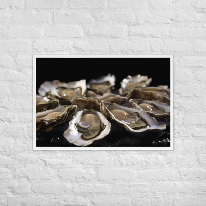 Freshly Shucked Pacific Oysters on Ice Framed poster 🤤 from Yumify.AI