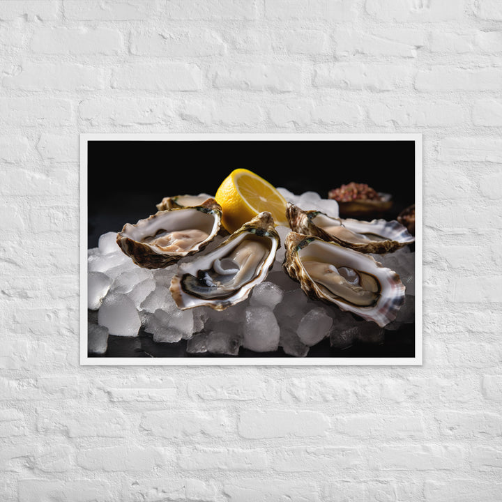 Freshly Shucked European Flat Oysters on Ice Framed poster 🤤 from Yumify.AI