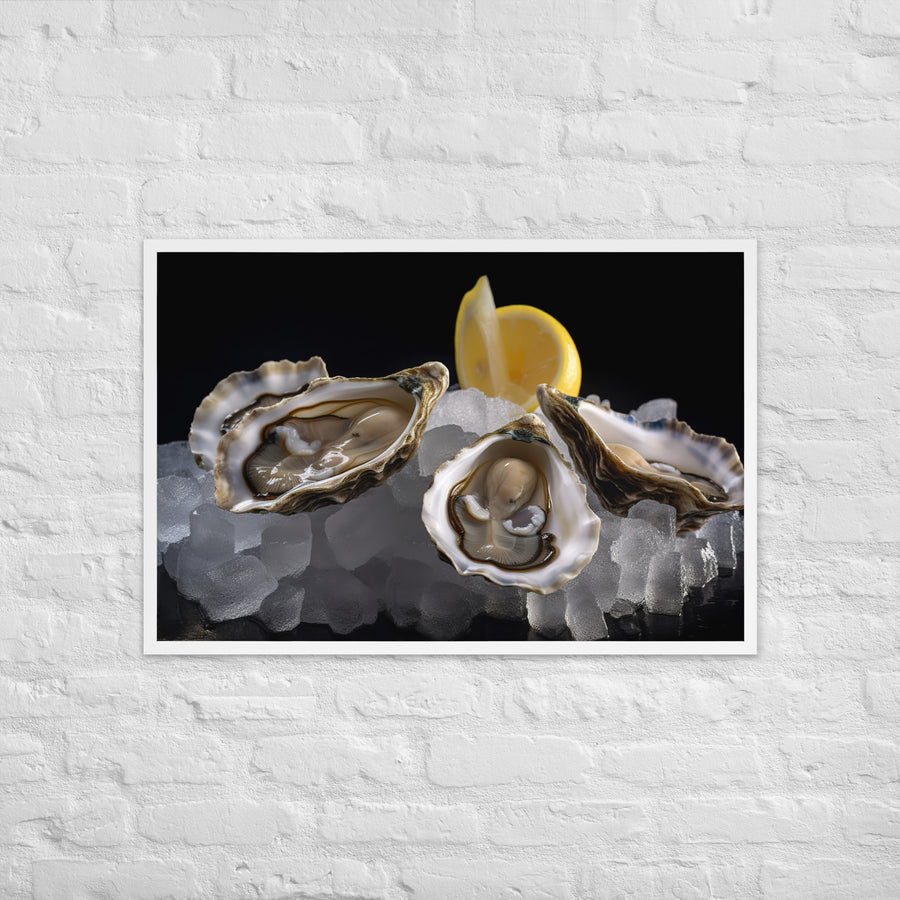 Freshly Shucked European Flat Oysters on Ice Framed poster 🤤 from Yumify.AI