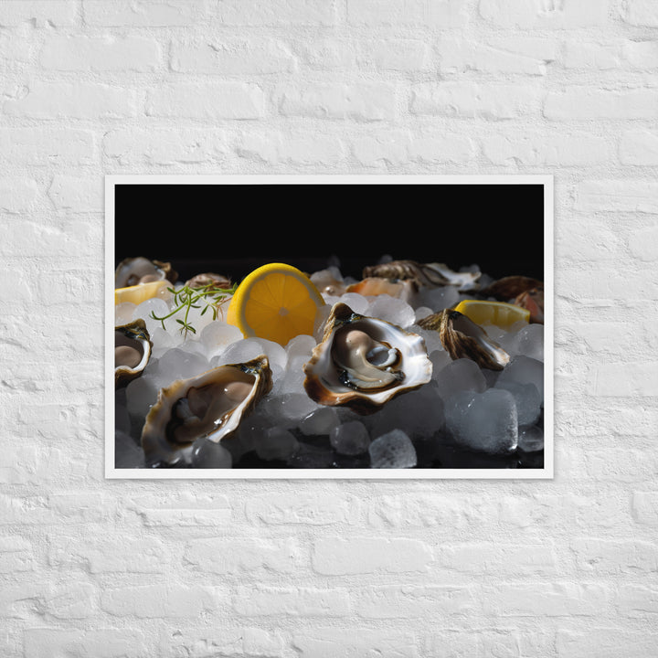 Freshly Shucked European Flat Oysters on Ice Framed poster 🤤 from Yumify.AI