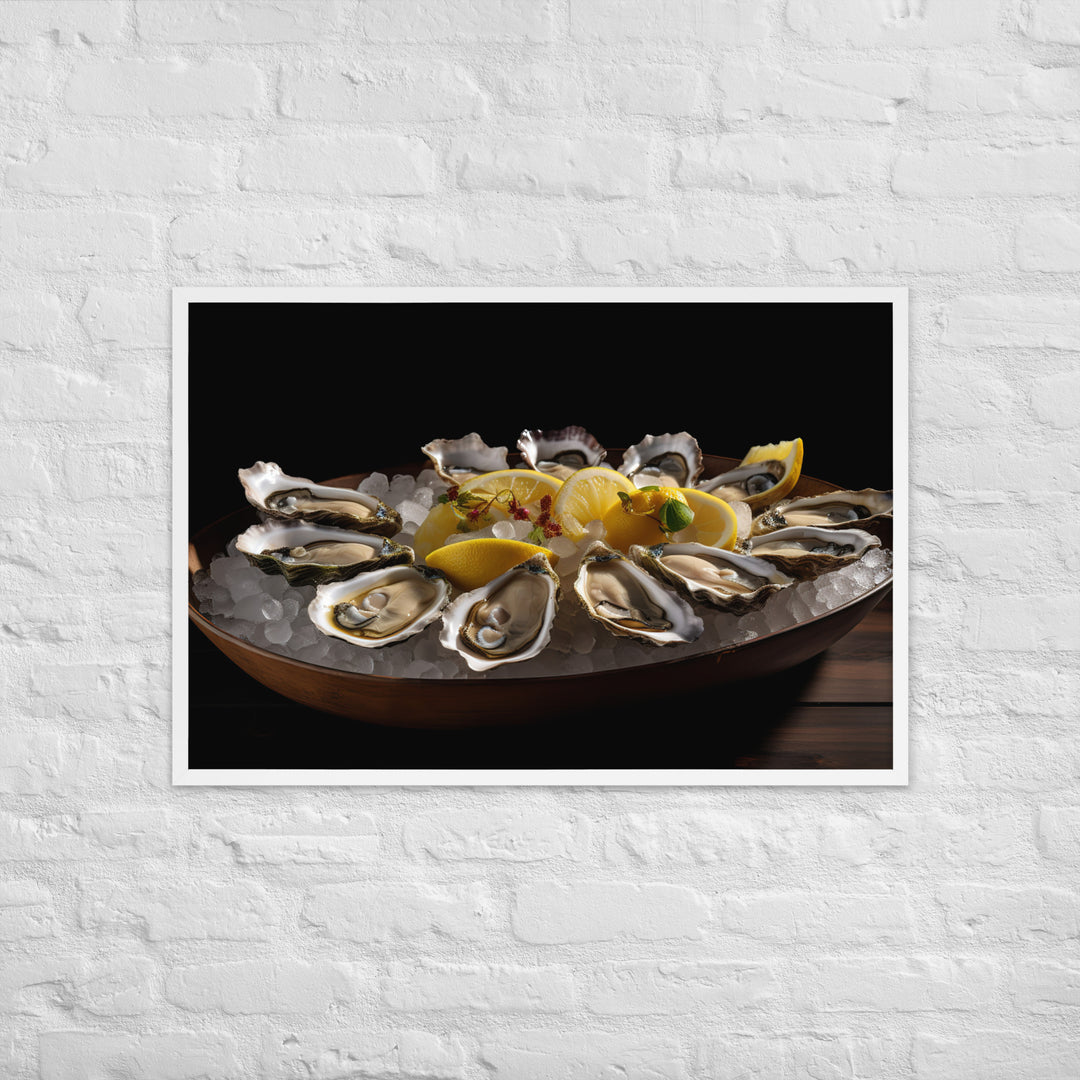 Freshly Shucked European Flat Oysters on Ice Framed poster 🤤 from Yumify.AI