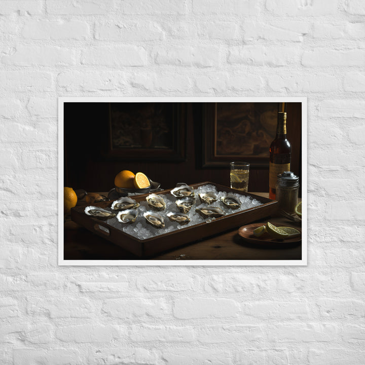 Freshly Shucked European Flat Oysters on Ice Framed poster 🤤 from Yumify.AI