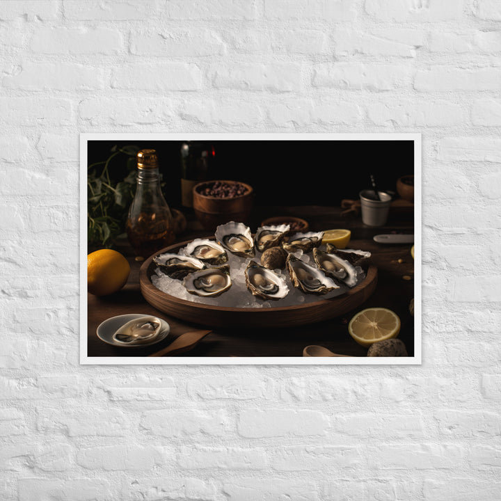 Freshly Shucked European Flat Oysters on Ice Framed poster 🤤 from Yumify.AI