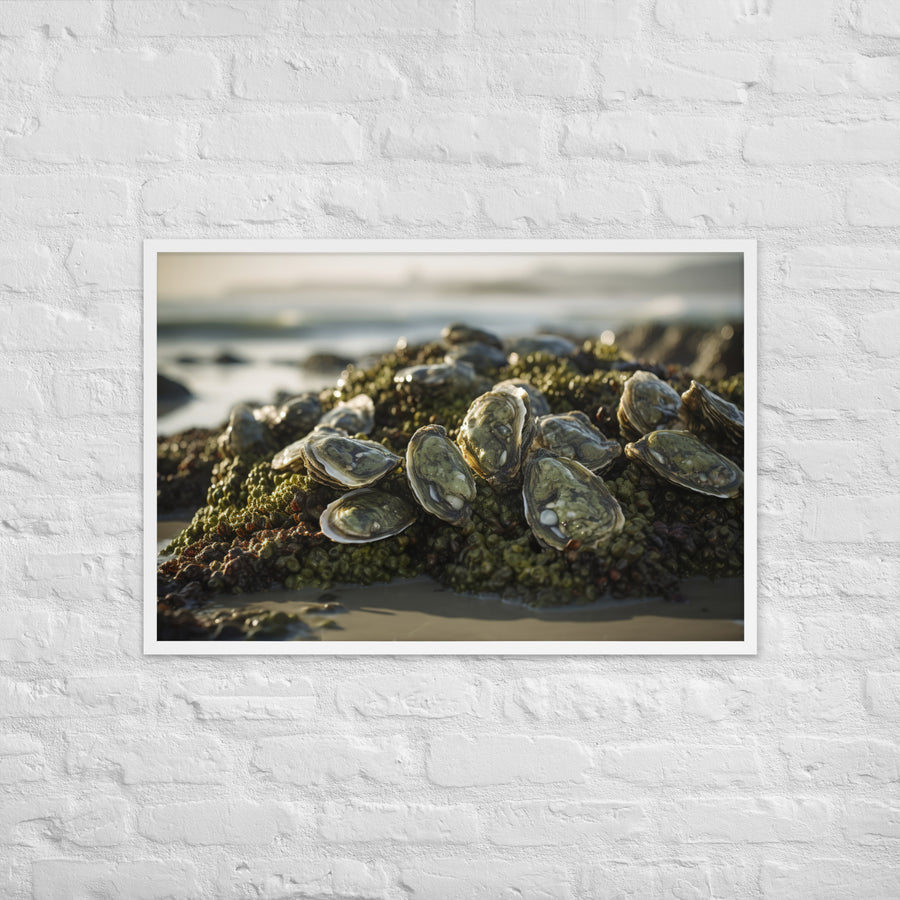 European Flat Oysters on a Bed of Seaweed Framed poster 🤤 from Yumify.AI