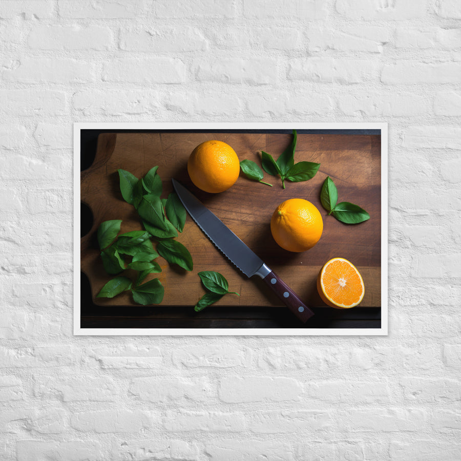 Oranges on a Cutting Board Framed poster 🤤 from Yumify.AI