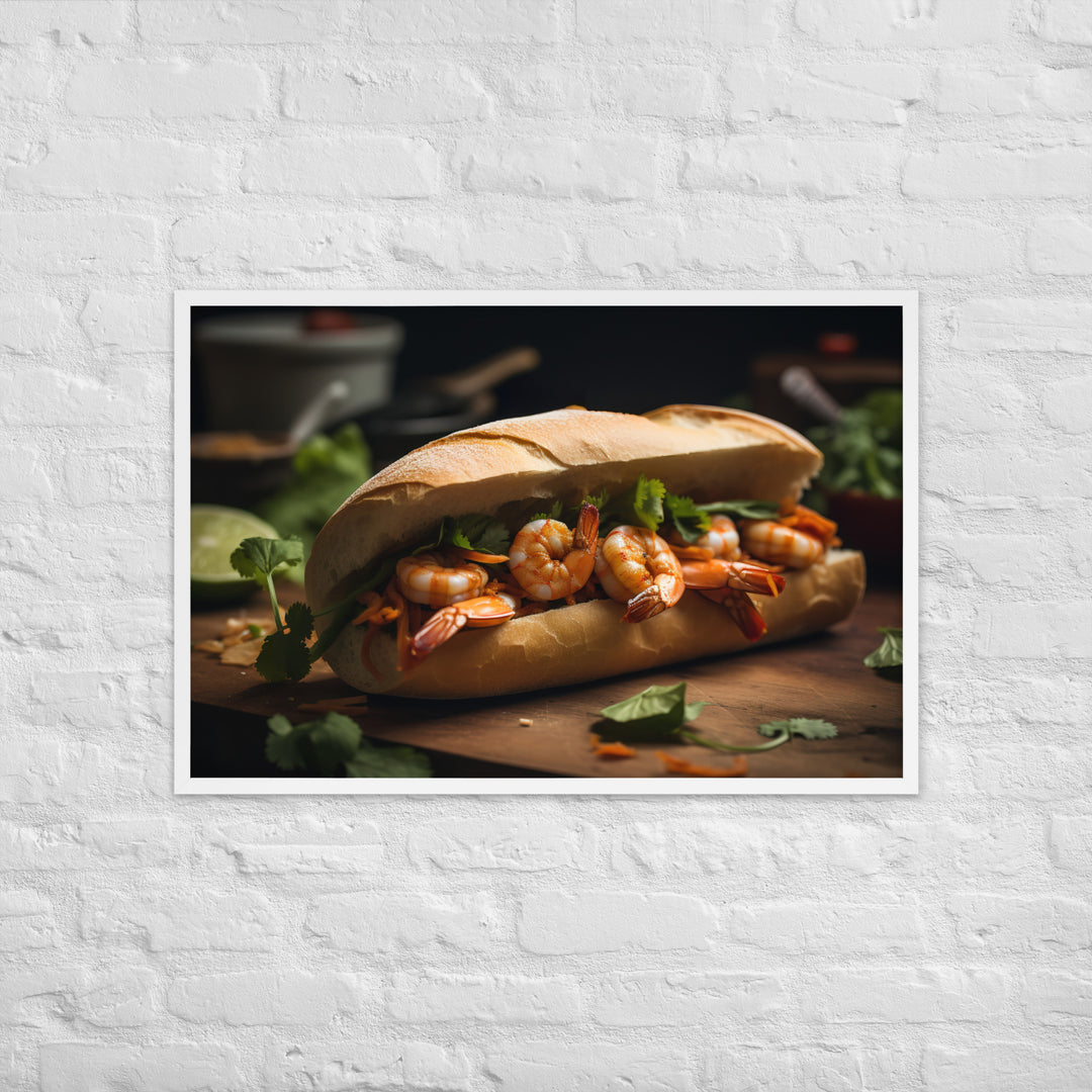 Spicy Banh Mi with Grilled Shrimp and Sriracha Mayo Framed poster 🤤 from Yumify.AI