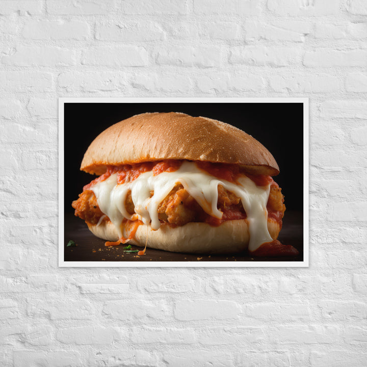 Sizzling Chicken Parmesan on a Hero Roll Framed poster 🤤 from Yumify.AI