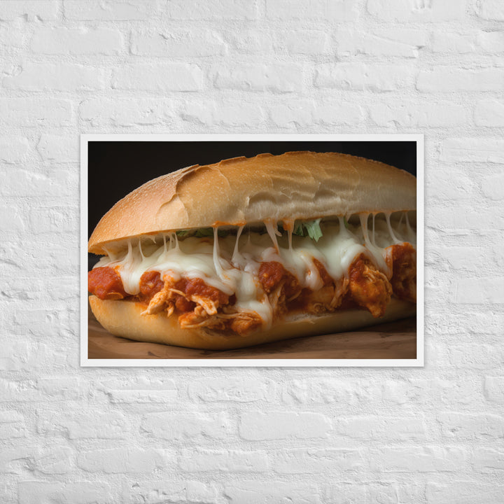 Hearty Chicken Parmesan on a Ciabatta Roll Framed poster 🤤 from Yumify.AI