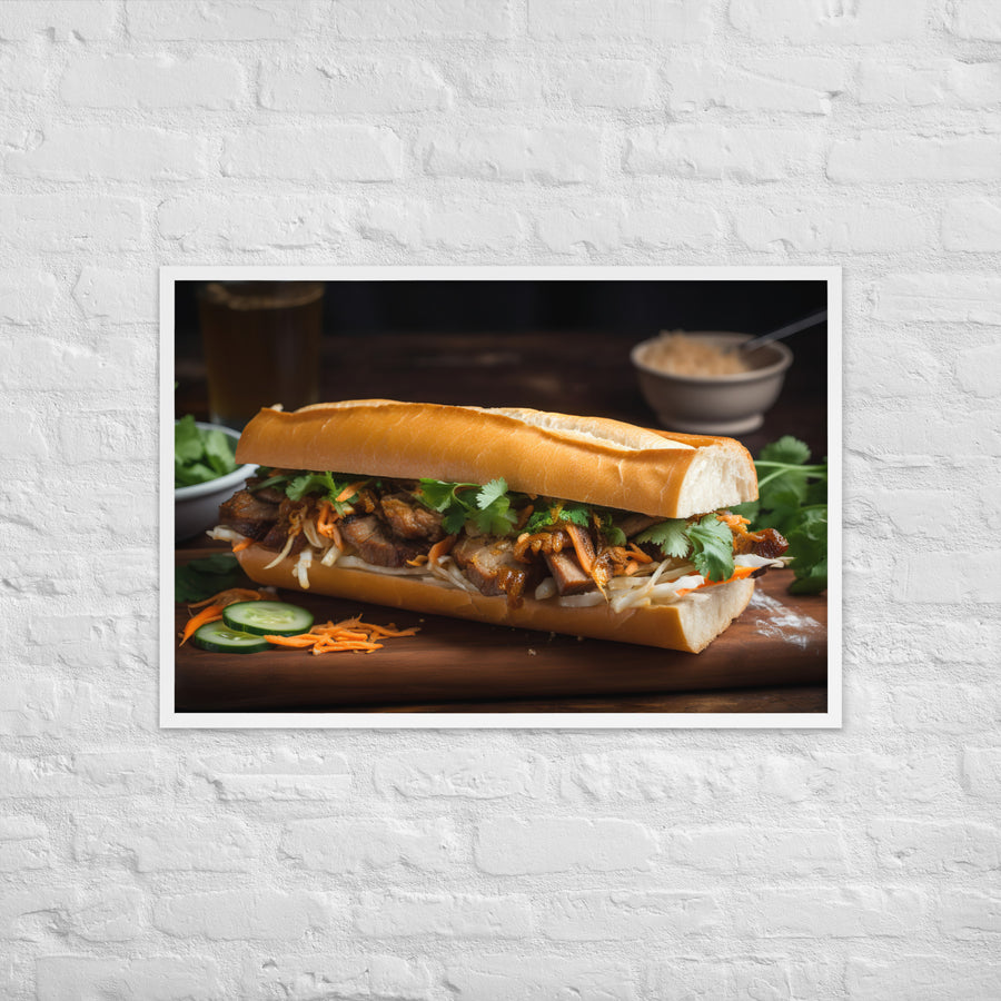 Classic Banh Mi Sandwich with Pork Belly and Caramelized Onion Framed poster 🤤 from Yumify.AI