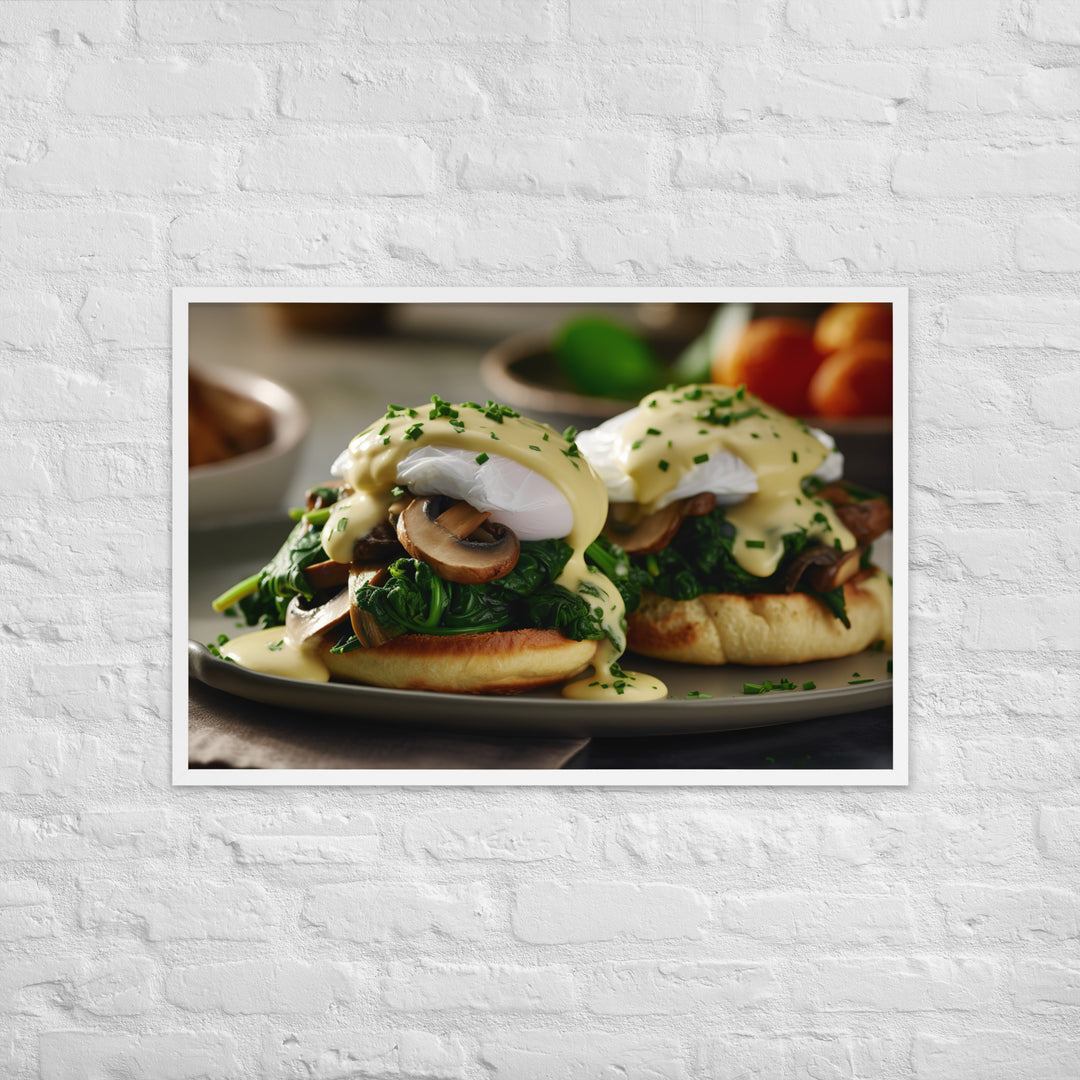 Spinach and Mushroom Eggs Benedict Framed poster 🤤 from Yumify.AI