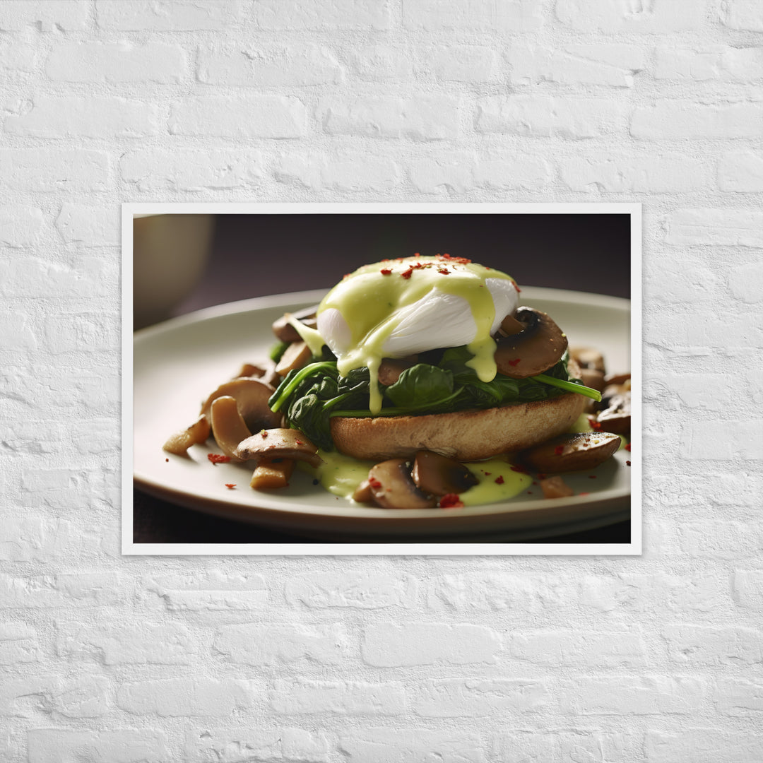 Spinach and Mushroom Eggs Benedict Framed poster 🤤 from Yumify.AI