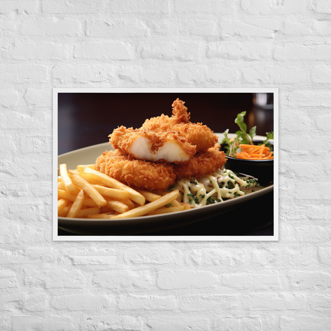 Panko Crusted Fish and Shoestring Fries Framed poster 🤤 from Yumify.AI