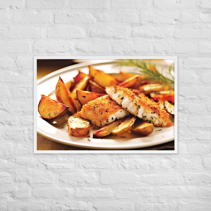 Oven Baked Fish and Wedges Framed poster 🤤 from Yumify.AI