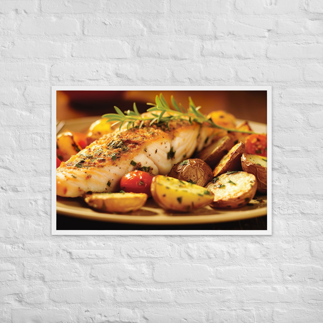 Oven Baked Fish and Wedges Framed poster 🤤 from Yumify.AI