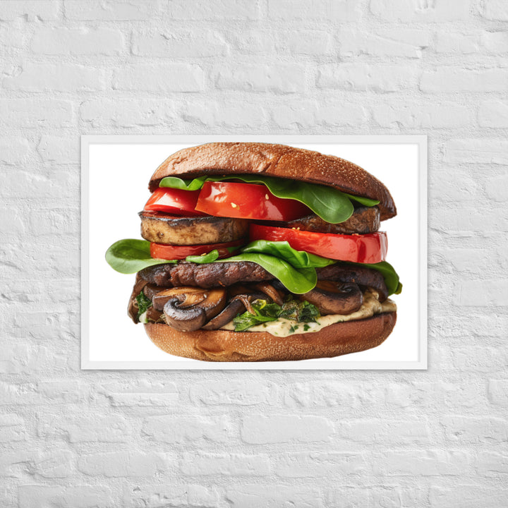 Vegan Delight Mushroom Burger Framed poster 🤤 from Yumify.AI