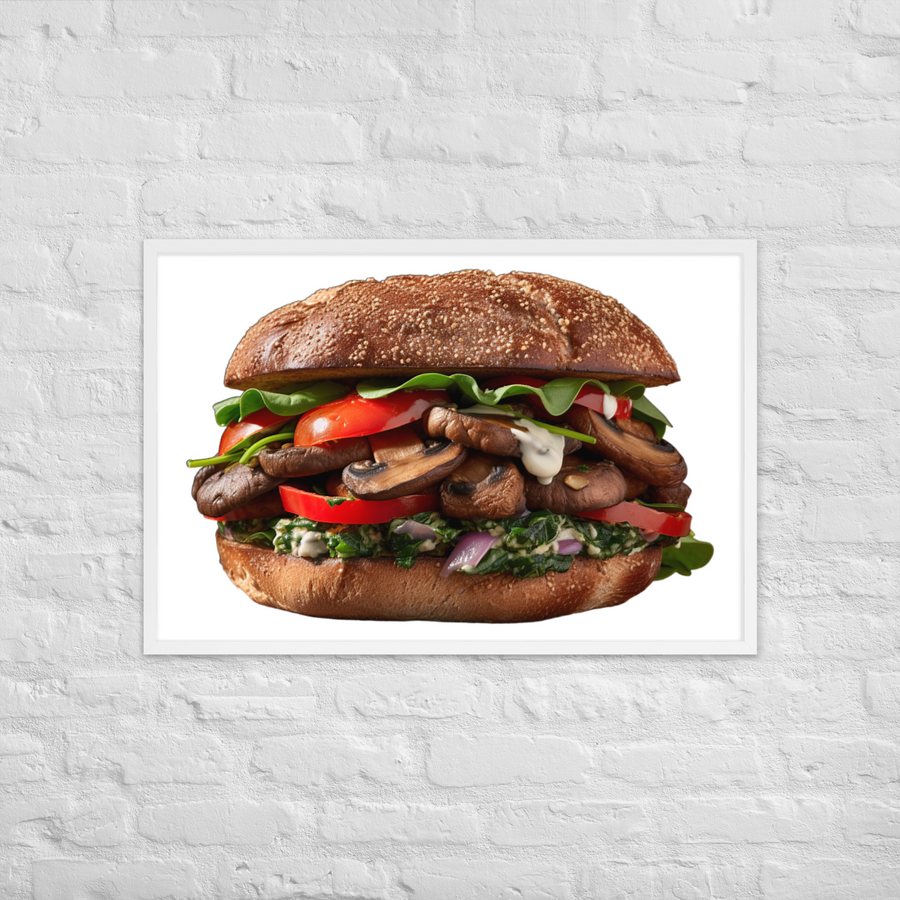 Vegan Delight Mushroom Burger Framed poster 🤤 from Yumify.AI