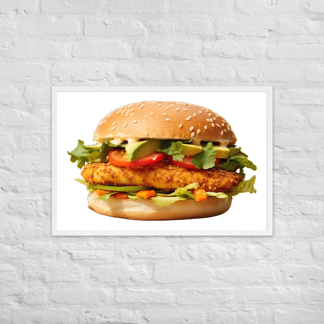 Spicy Chicken Burger Delight Framed poster 🤤 from Yumify.AI