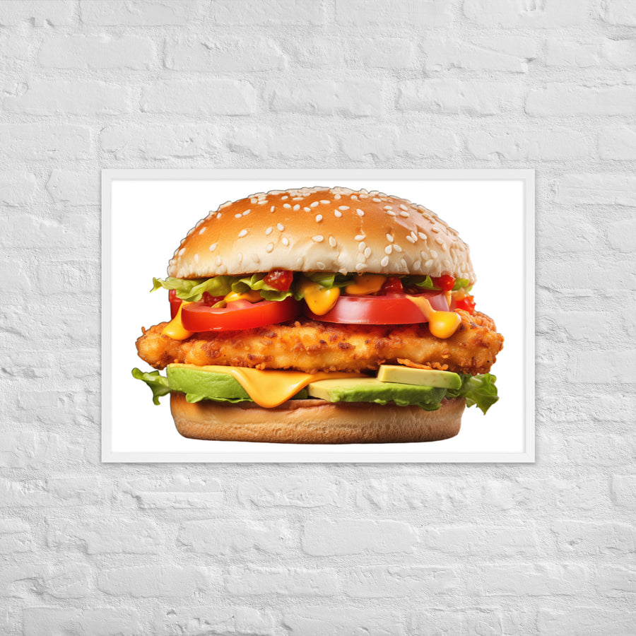 Spicy Chicken Burger Delight Framed poster 🤤 from Yumify.AI