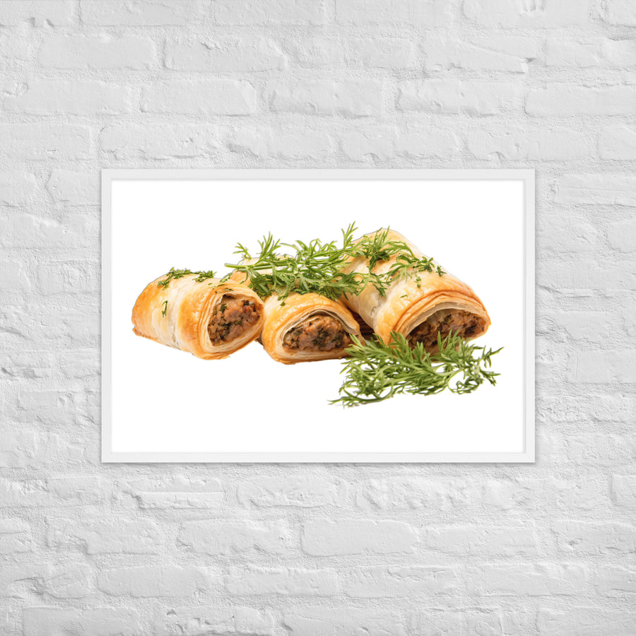 Vegan Sausage Rolls Showcase Framed poster 🤤 from Yumify.AI