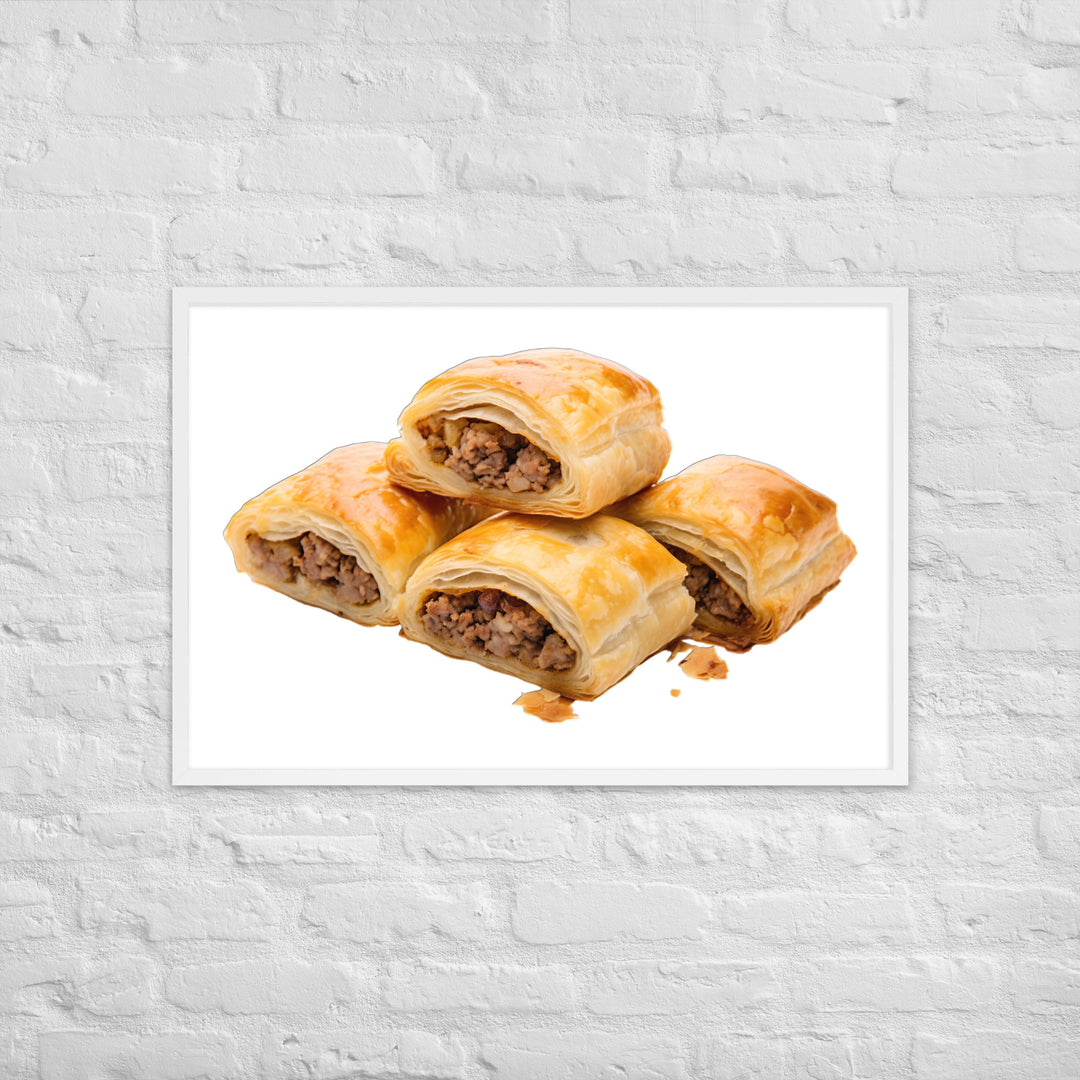 Sausage Rolls with Caramelized Onions Framed poster 🤤 from Yumify.AI