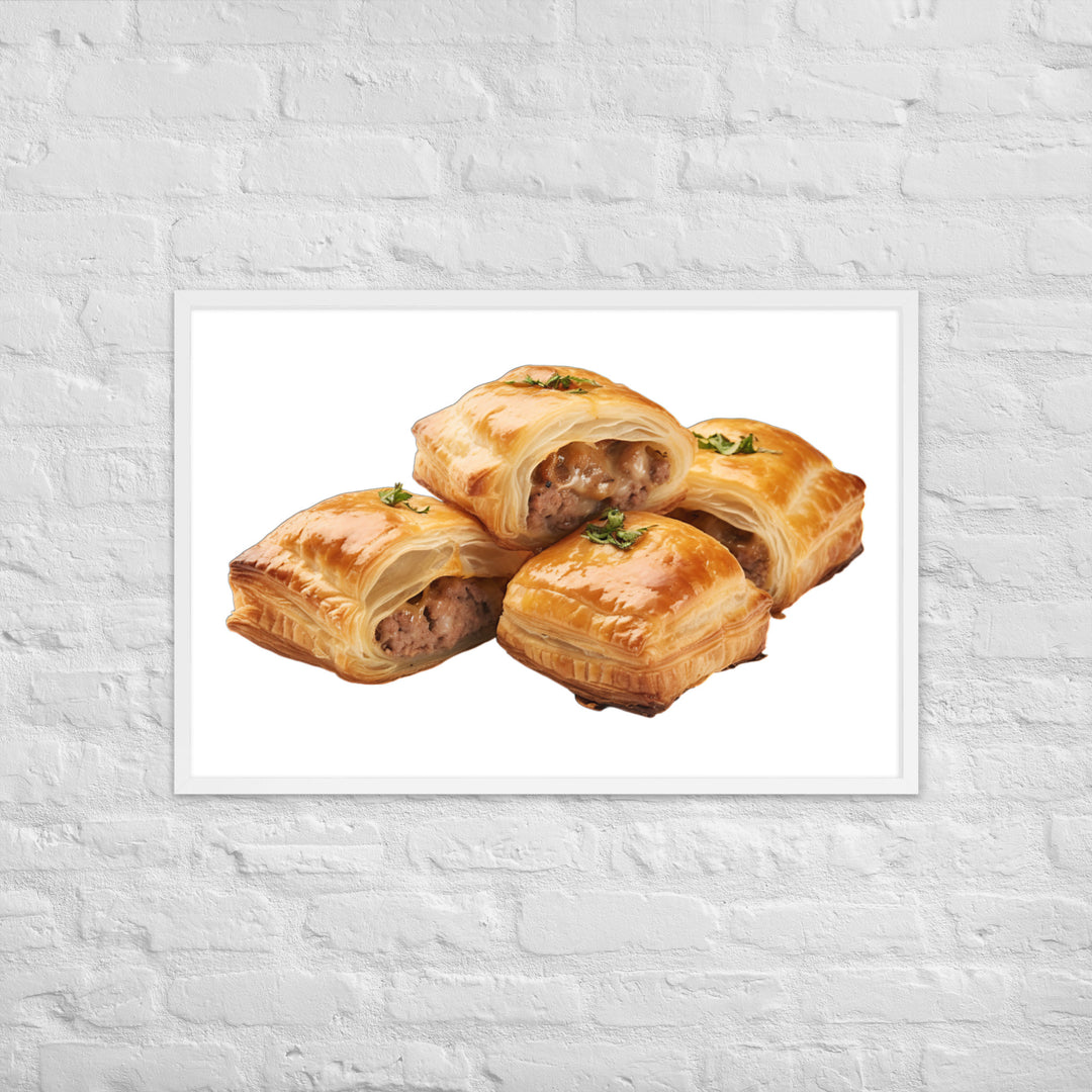 Flaky Golden Sausage Rolls Framed poster 🤤 from Yumify.AI