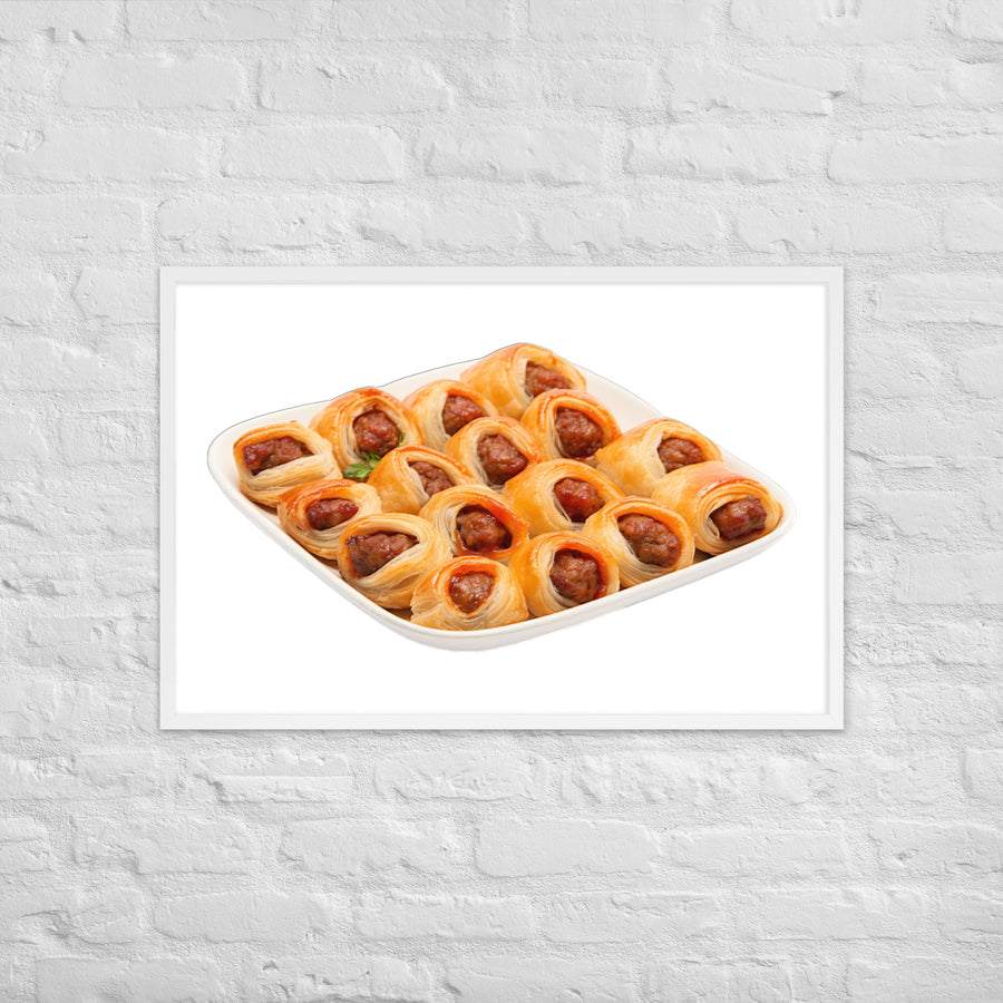 Bite Sized Mini Sausage Rolls Framed poster 🤤 from Yumify.AI