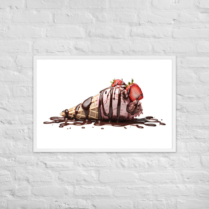 Chocolate Drizzle Over Strawberry Ice Cream Framed poster 🤤 from Yumify.AI