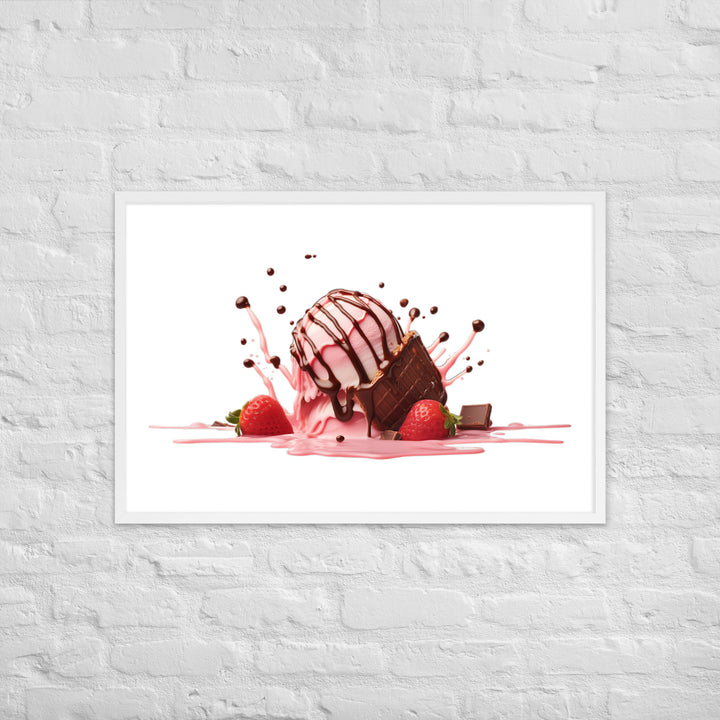 Chocolate Drizzle Over Strawberry Ice Cream Framed poster 🤤 from Yumify.AI