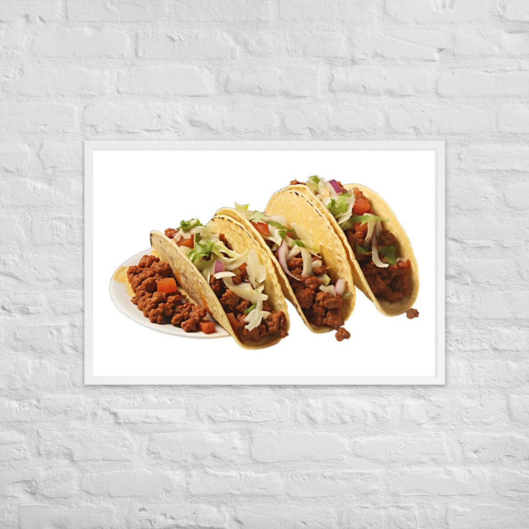 Spicy Chorizo Tacos Glow Framed poster 🤤 from Yumify.AI