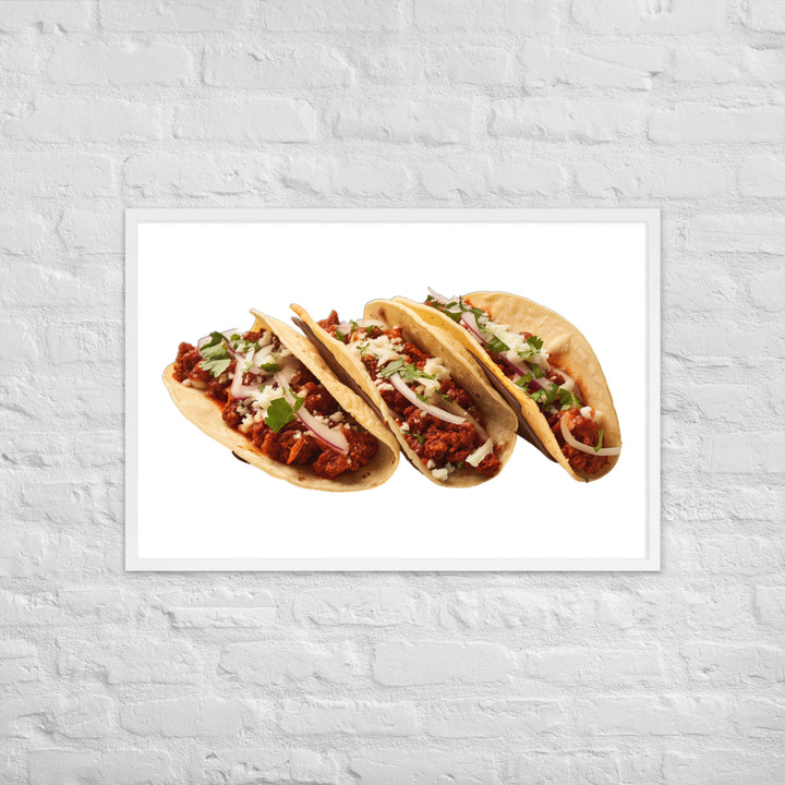 Spicy Chorizo Tacos Glow Framed poster 🤤 from Yumify.AI